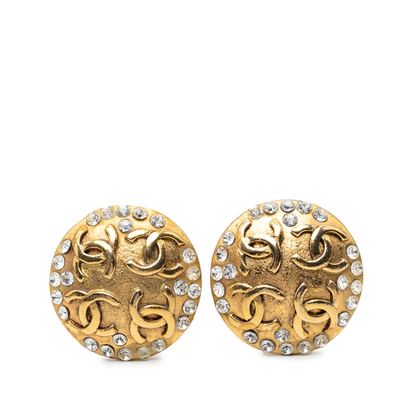 Chanel Jewelry - Pre-Loved Chanel CC Gold Plated Strass Round Clip On Earrings